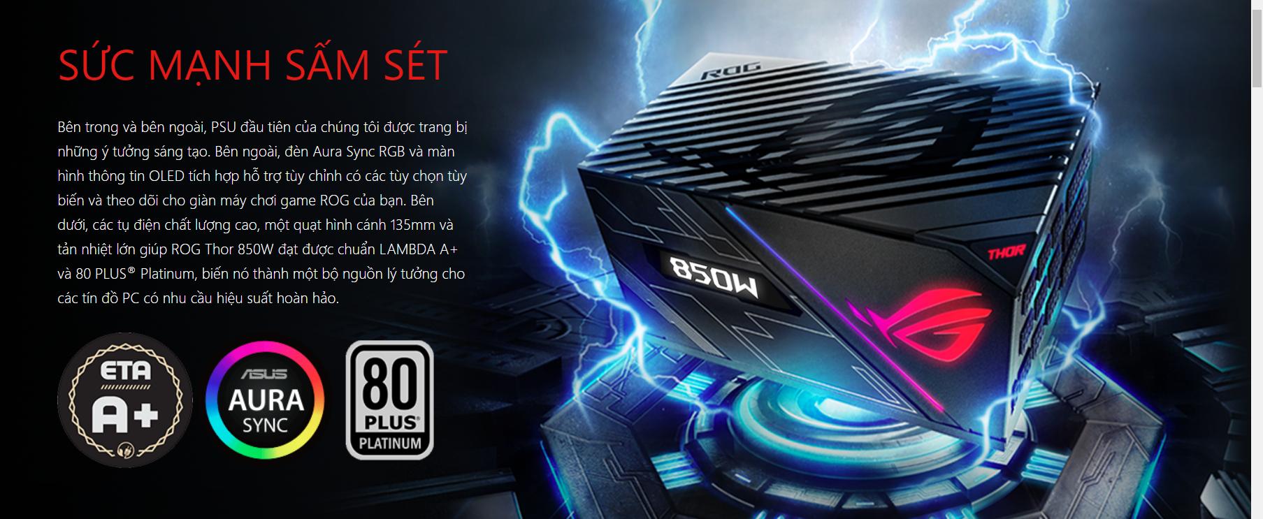 Nguồn Asus ROG Thor 850W Platinum - RGB 850W 80 Plus Platinum Full Modular giới thiệu 3